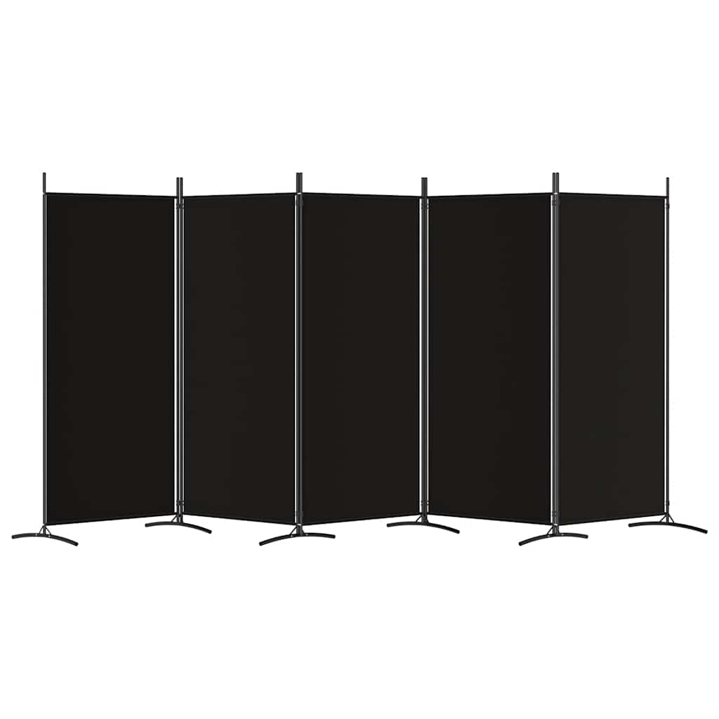 5-Panel Room Divider Black 433cm Fabric | HomeAndLiving