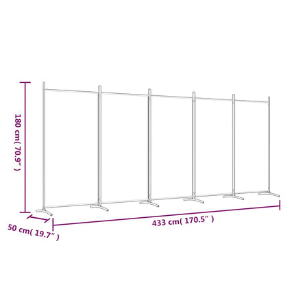 5-Panel Room Divider Black 433cm Fabric | HomeAndLiving