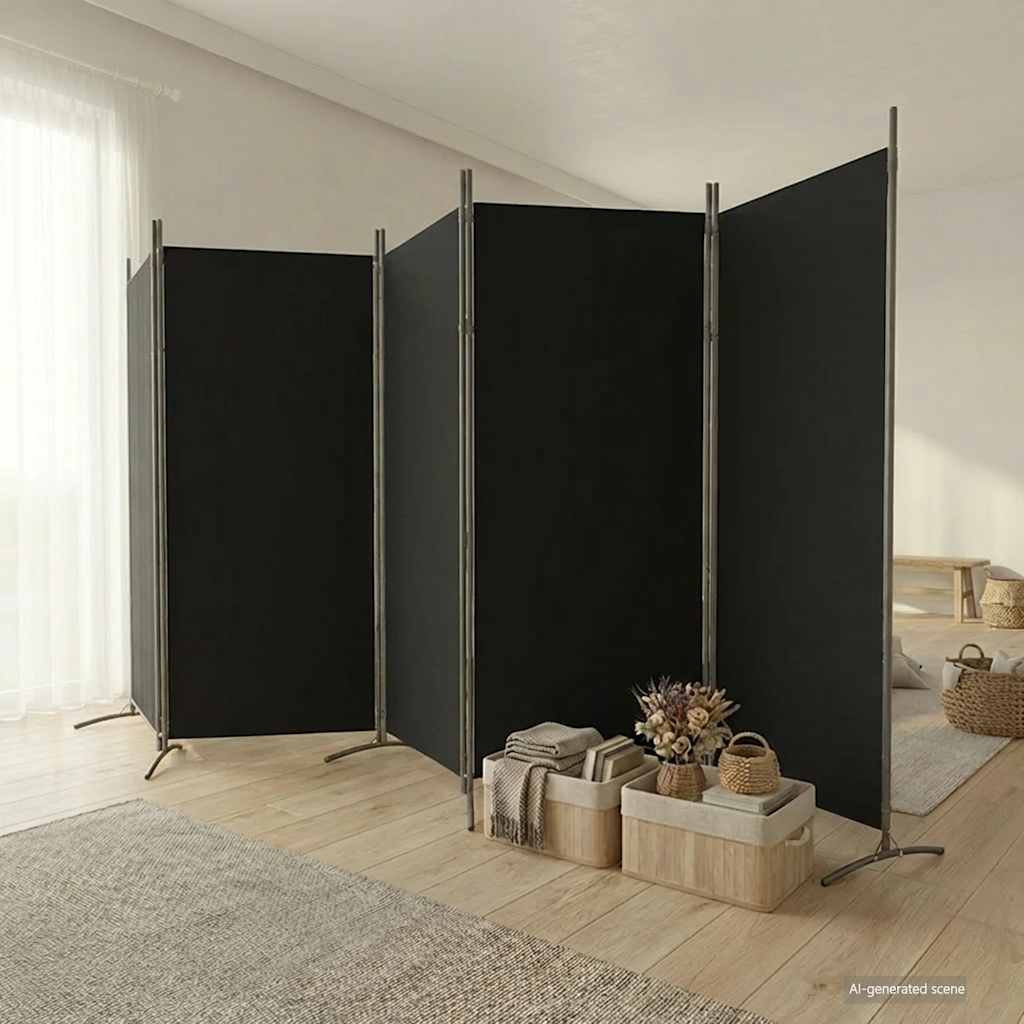 5-Panel Room Divider Black 433cm Fabric | HomeAndLiving
