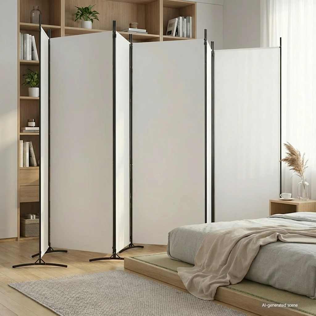 6 Panel Room Divider 520cm Fabric White | HomeAndLiving