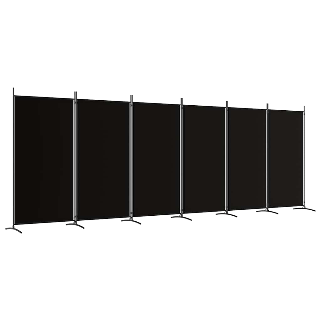 6-Panel Room Divider Black 520cm Fabric | HomeAndLiving