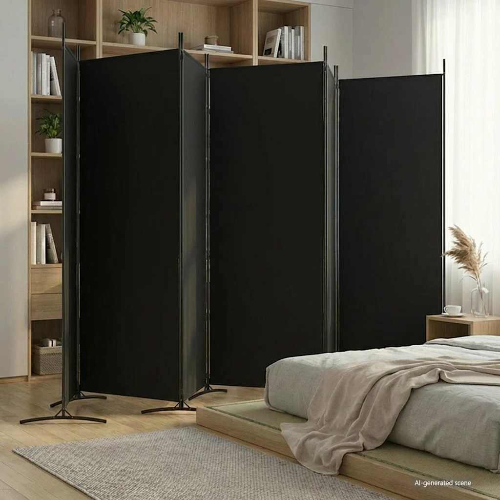 6-Panel Room Divider Black 520cm Fabric | HomeAndLiving