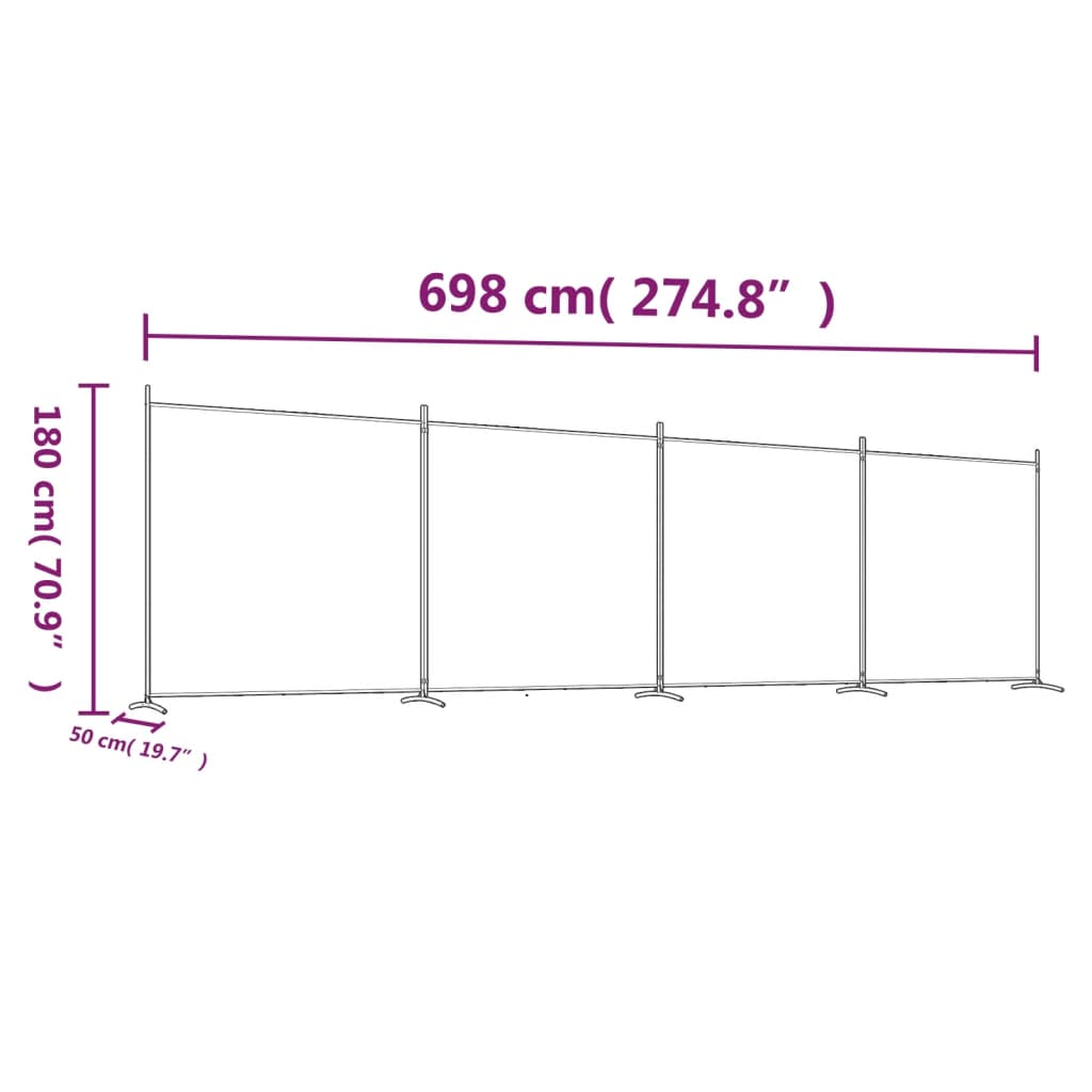 4-Panel Fabric Room Divider 698cm White | HomeAndLiving