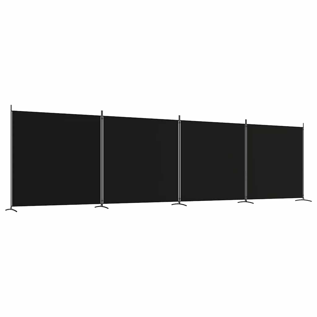 4-Panel Room Divider Black Fabric 698x180cm | HomeAndLiving