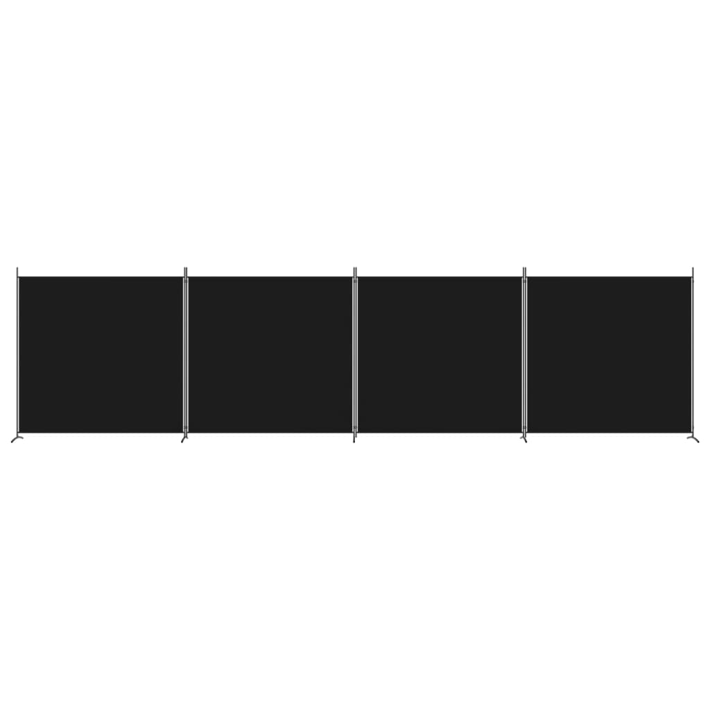 4-Panel Room Divider Black Fabric 698x180cm | HomeAndLiving