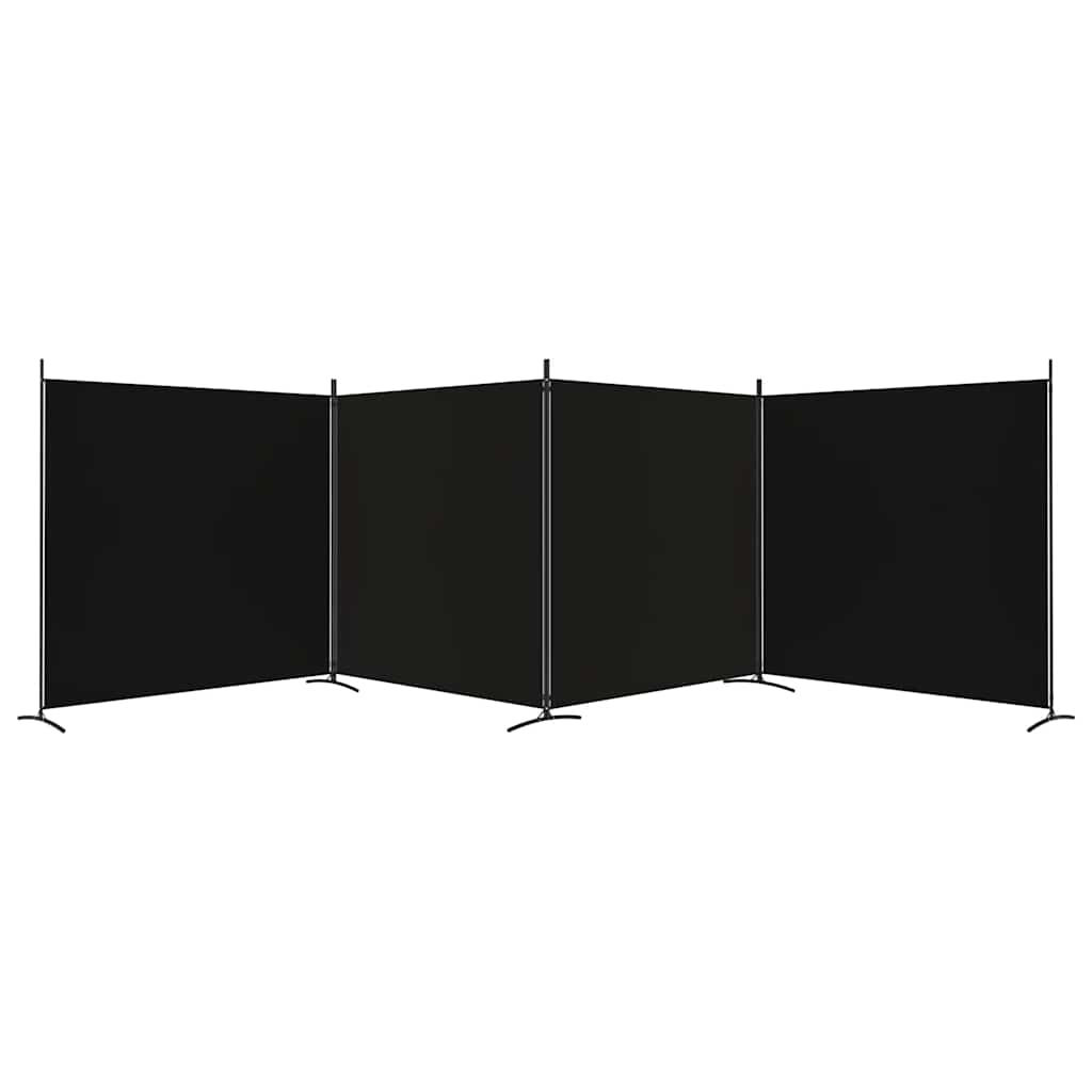 4-Panel Room Divider Black Fabric 698x180cm | HomeAndLiving