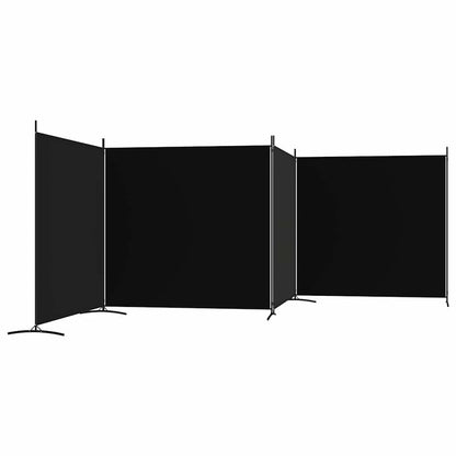 4-Panel Room Divider Black Fabric 698x180cm | HomeAndLiving