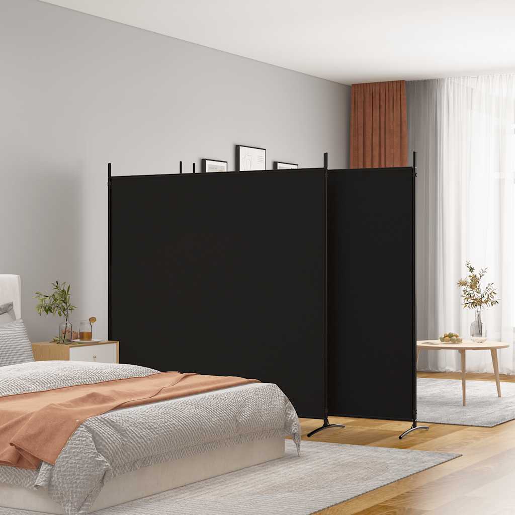 4-Panel Room Divider Black Fabric 698x180cm | HomeAndLiving