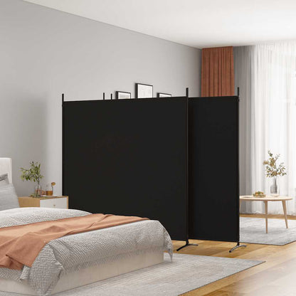 4-Panel Room Divider Black Fabric 698x180cm | HomeAndLiving