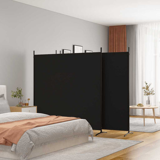 4-Panel Room Divider Black Fabric 698x180cm | HomeAndLiving