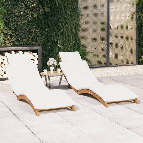  Teak Tranquility: 2-Piece Sun Loungers with Plush Cushions