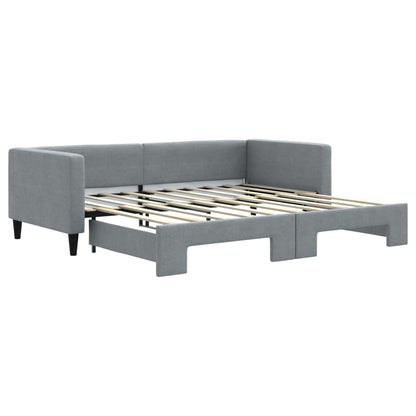 Daybed with Trundle Light Grey Fabric Single Size