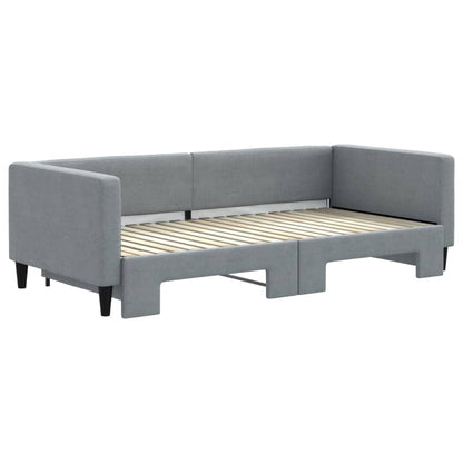 Daybed with Trundle Light Grey Fabric Single Size