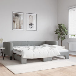 Daybed with Trundle Light Grey Fabric Single Size