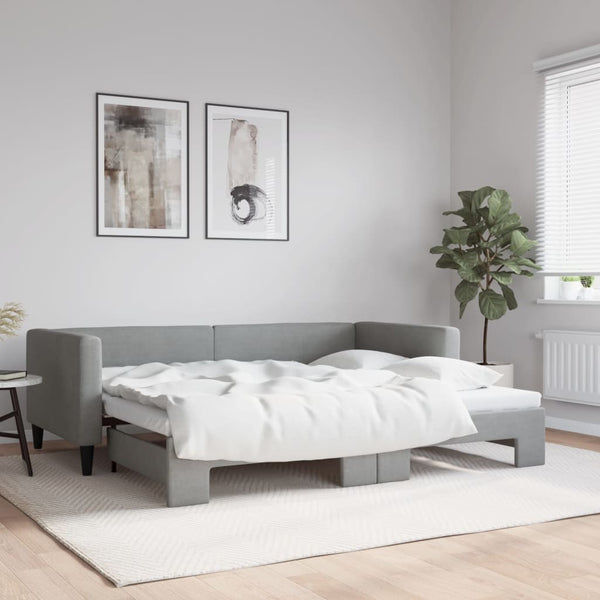  Daybed with Trundle Light Grey Fabric Single Size
