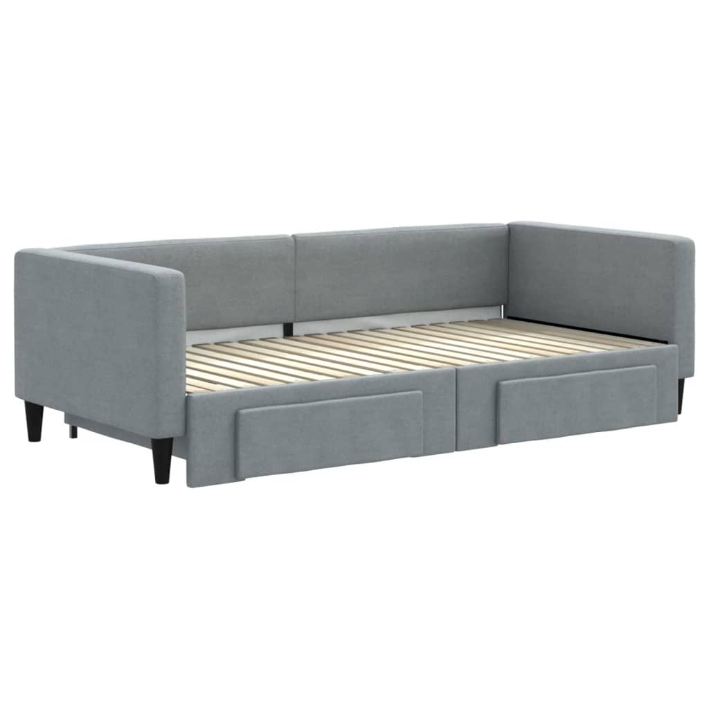 Daybed with Trundle and Drawers Light Grey Fabric Single Size