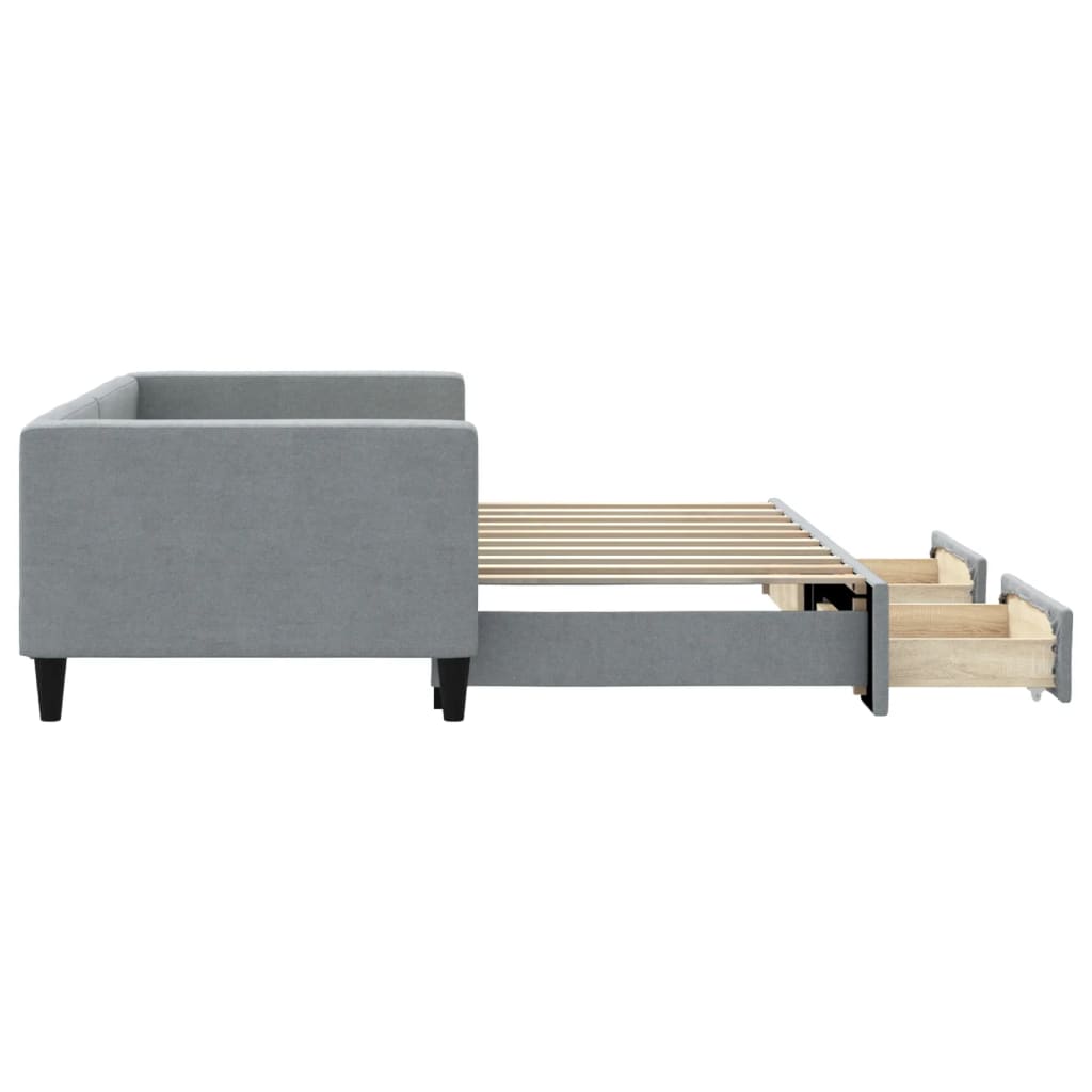 Daybed with Trundle and Drawers Light Grey Fabric Single Size