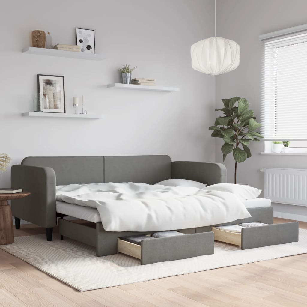 Daybed with Trundle Dark Grey Single Size