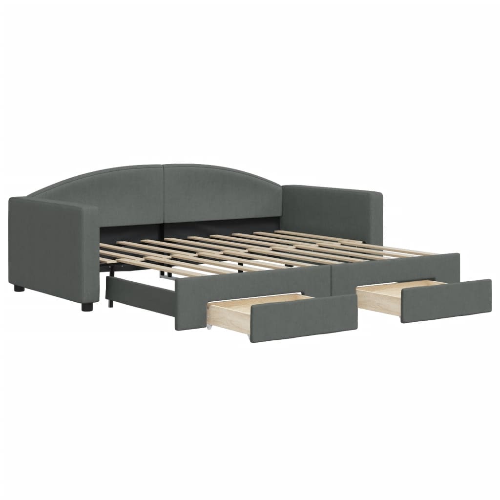 Single Daybed in Dark Grey with Trundle and Under-Bed Drawers