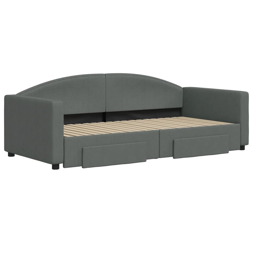 Single Daybed in Dark Grey with Trundle and Under-Bed Drawers