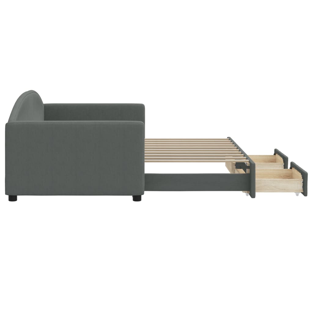 Single Daybed in Dark Grey with Trundle and Under-Bed Drawers