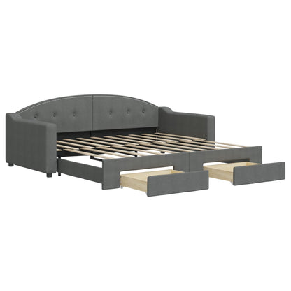 Dark Grey Daybed with Trundle and Storage Drawers for Single Mattress