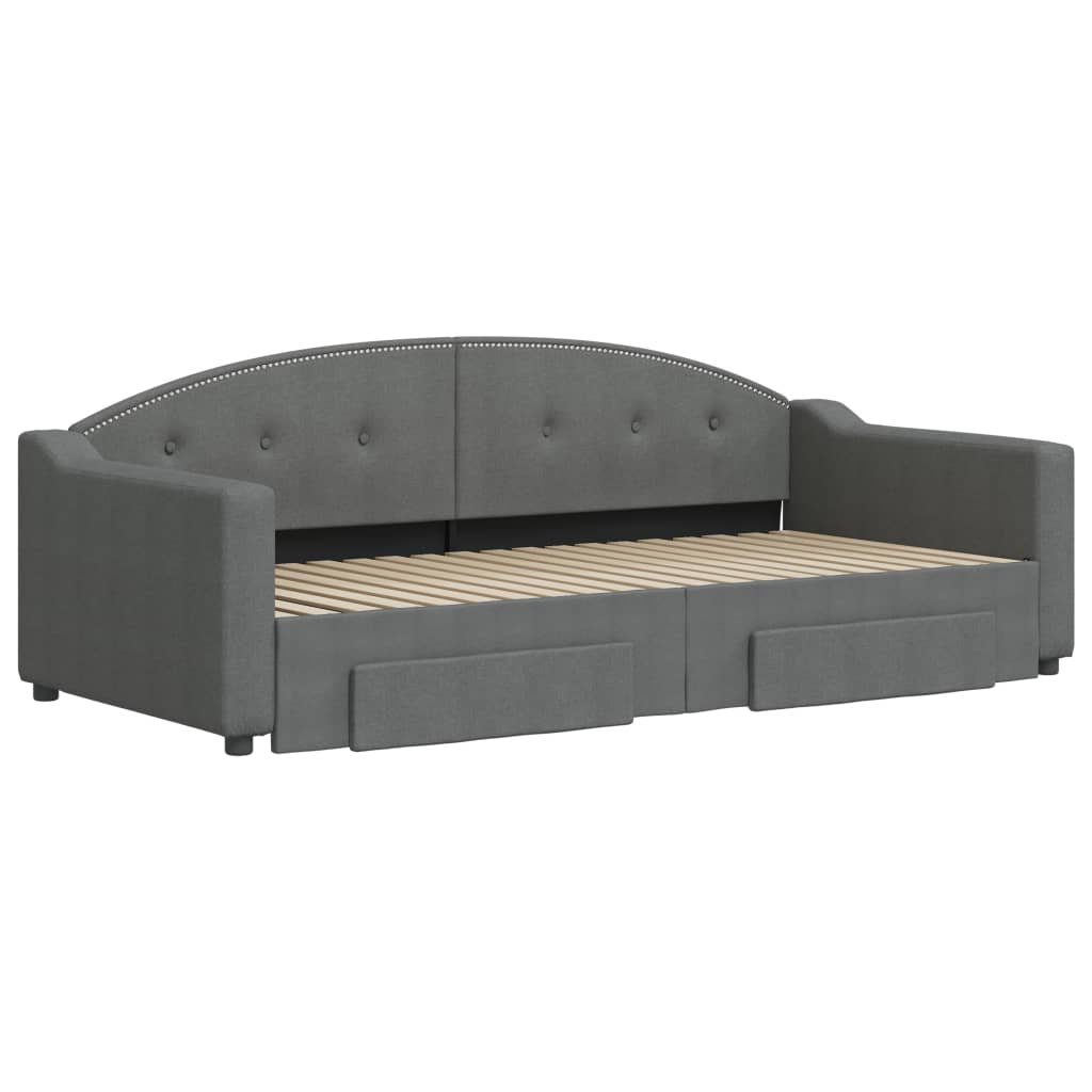Dark Grey Daybed with Trundle and Storage Drawers for Single Mattress