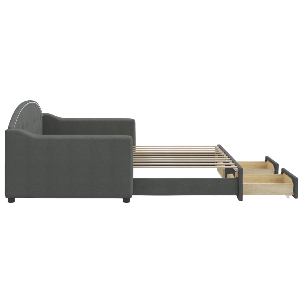 Dark Grey Daybed with Trundle and Storage Drawers for Single Mattress