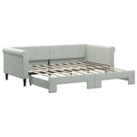 Daybed with Trundle Light Grey Velvet Single Size