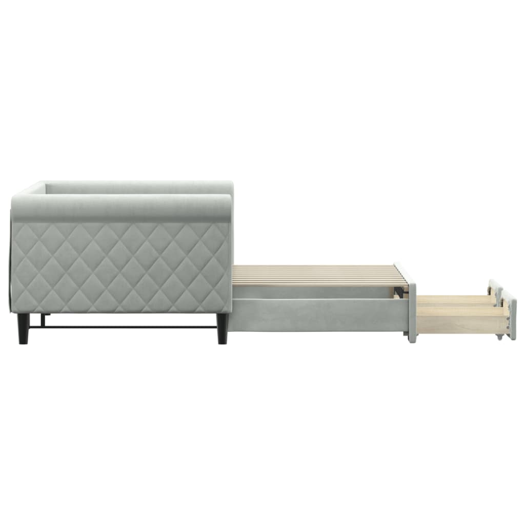 Light Grey Daybed with Trundle and Drawers Velvet Solid Wood Convertible Bed