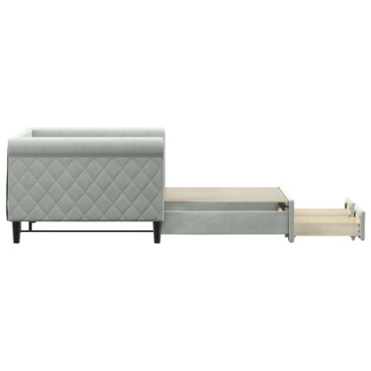 Light Grey Daybed with Trundle and Drawers Velvet Solid Wood Convertible Bed