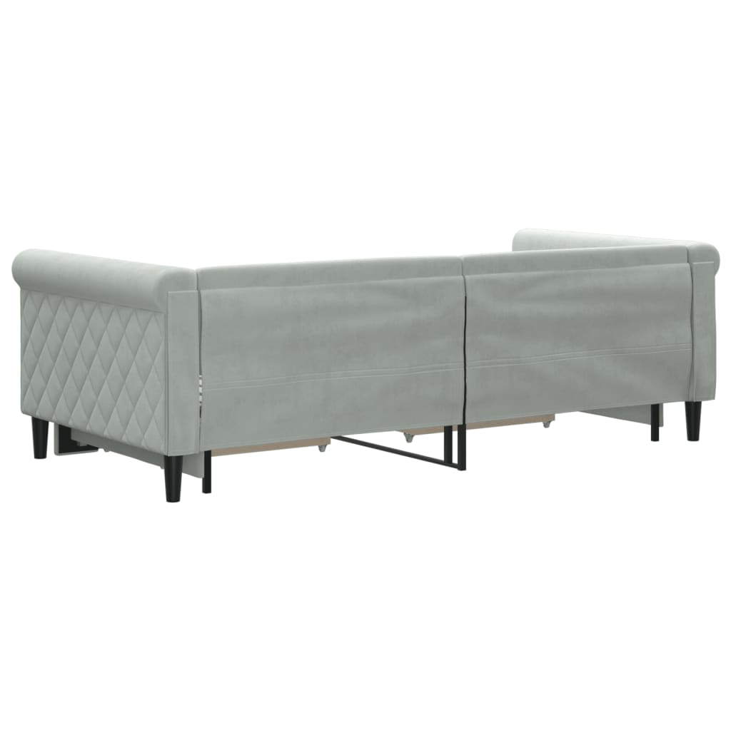 Light Grey Daybed with Trundle and Drawers Velvet Solid Wood Convertible Bed