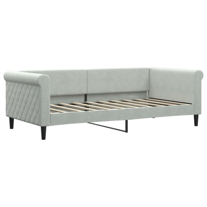 Light Grey Daybed with Trundle and Drawers Velvet Solid Wood Convertible Bed