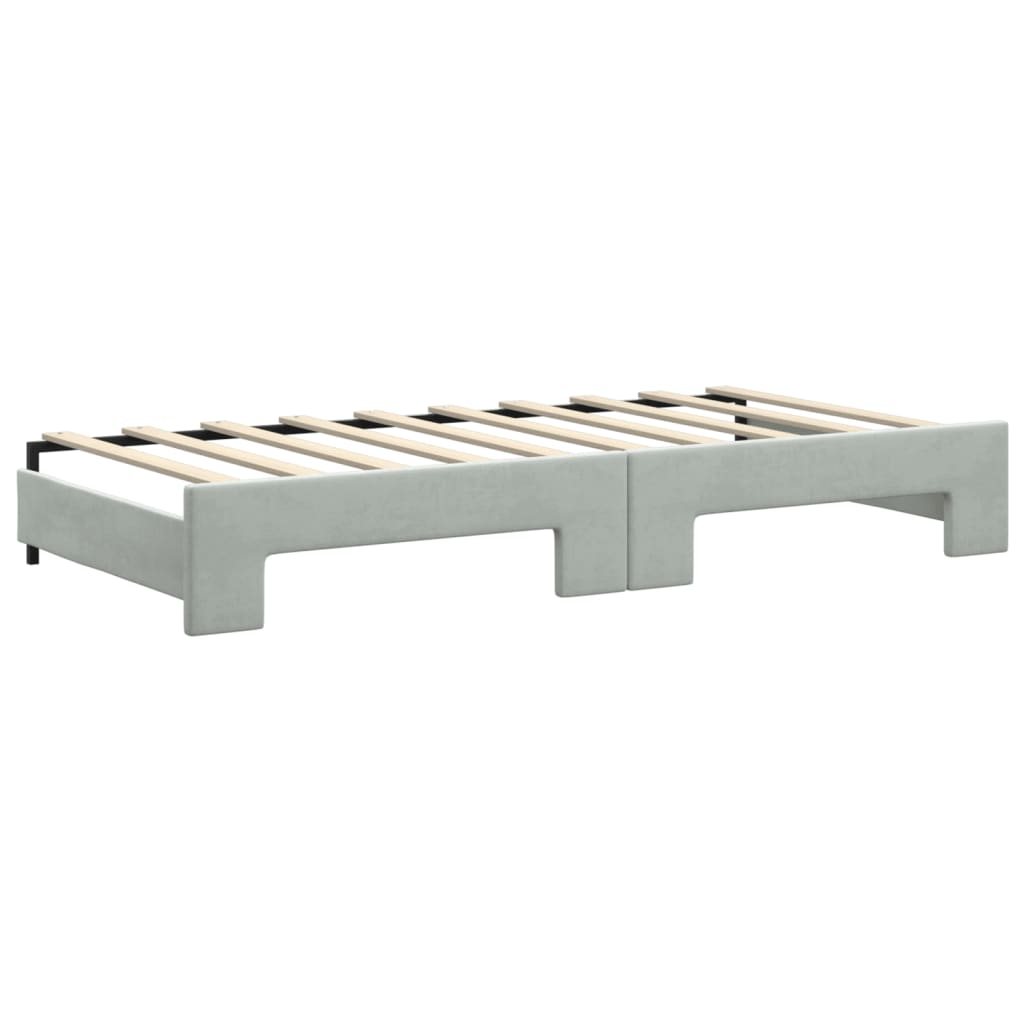 Light Grey Daybed with Trundle and Drawers Velvet Solid Wood Convertible Bed
