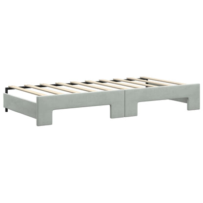 Light Grey Daybed with Trundle and Drawers Velvet Solid Wood Convertible Bed