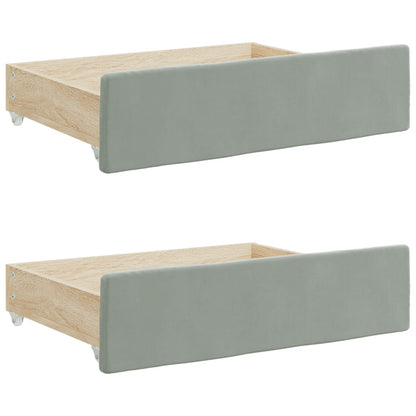 Light Grey Daybed with Trundle and Drawers Velvet Solid Wood Convertible Bed