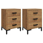 Solid Pinewood Bedside Cabinets 2 pcs 3-Drawer Side Tables with Metal Feet