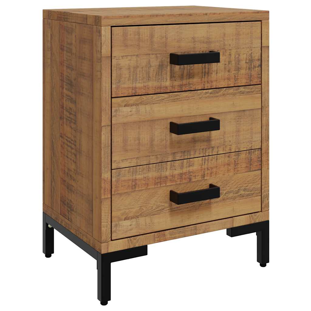 Solid Pinewood Bedside Cabinets 2 pcs 3-Drawer Side Tables with Metal Feet
