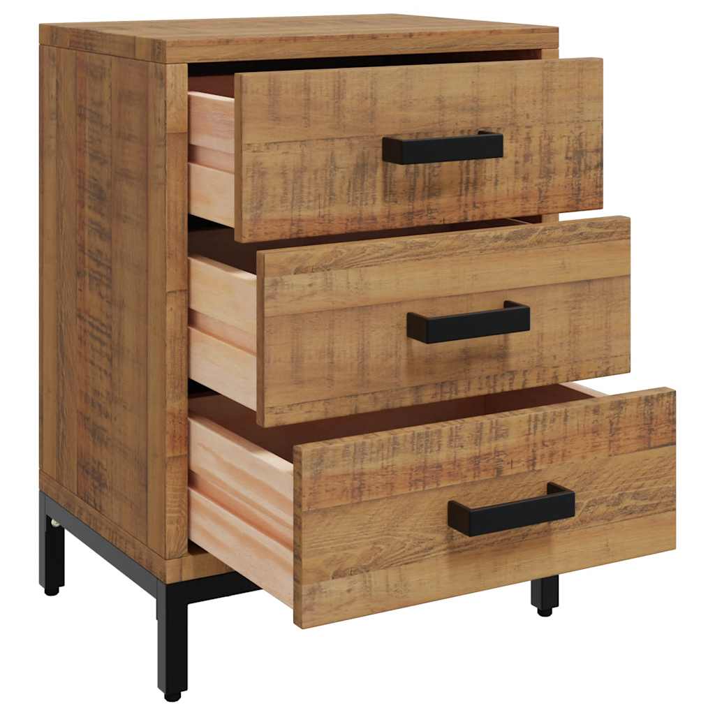 Solid Pinewood Bedside Cabinets 2 pcs 3-Drawer Side Tables with Metal Feet