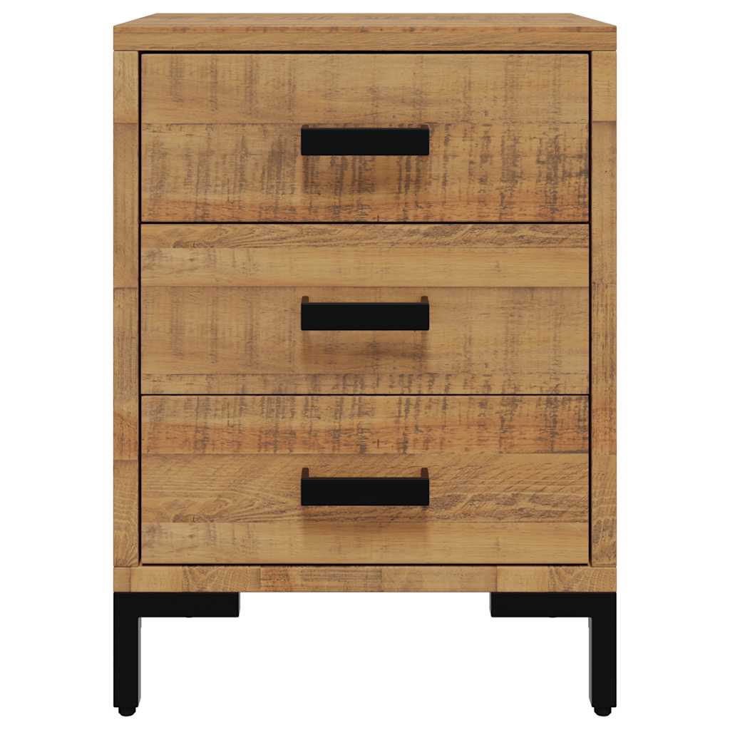 Solid Pinewood Bedside Cabinets 2 pcs 3-Drawer Side Tables with Metal Feet