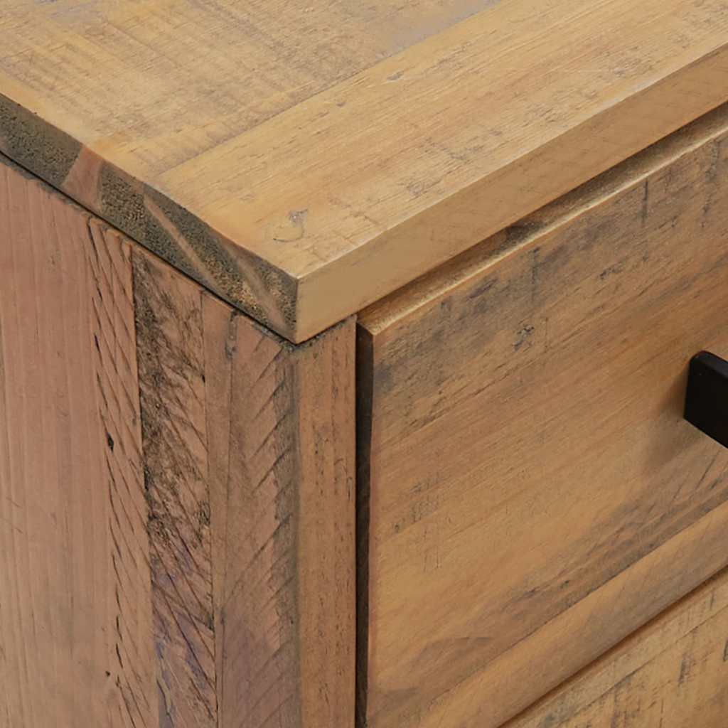 Solid Pinewood Bedside Cabinets 2 pcs 3-Drawer Side Tables with Metal Feet