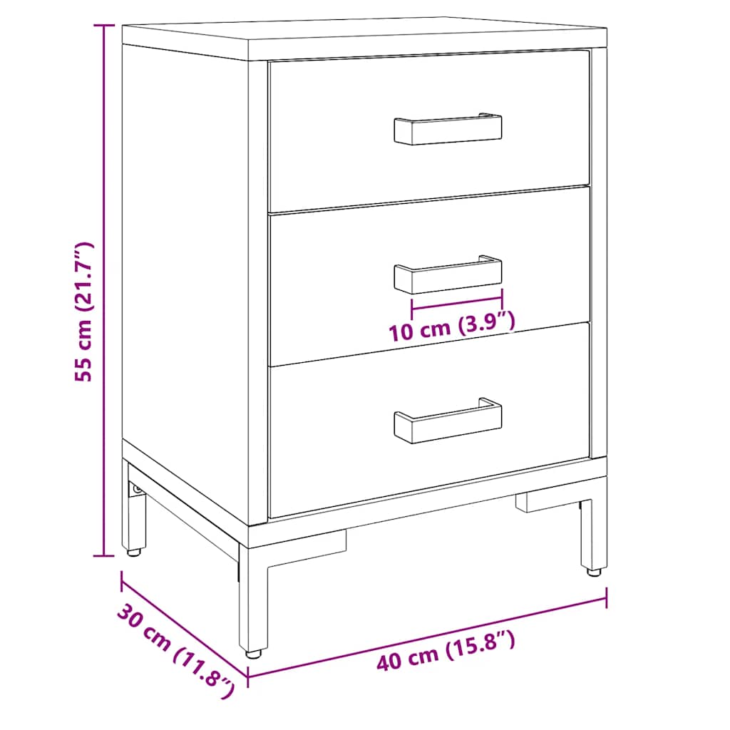 Solid Pinewood Bedside Cabinets 2 pcs 3-Drawer Side Tables with Metal Feet