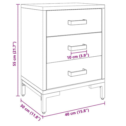Solid Pinewood Bedside Cabinets 2 pcs 3-Drawer Side Tables with Metal Feet