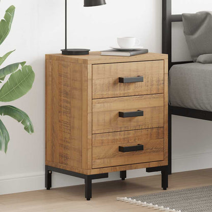 Solid Pinewood Bedside Cabinets 2 pcs 3-Drawer Side Tables with Metal Feet