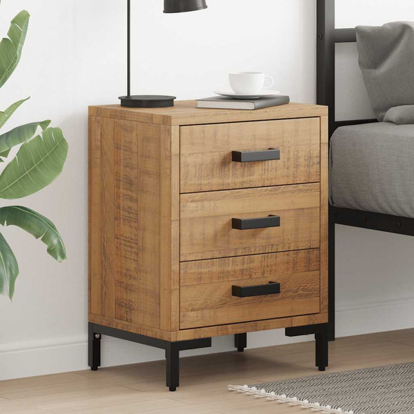  Solid Pinewood Bedside Cabinets 2 pcs 3-Drawer Side Tables with Metal Feet
