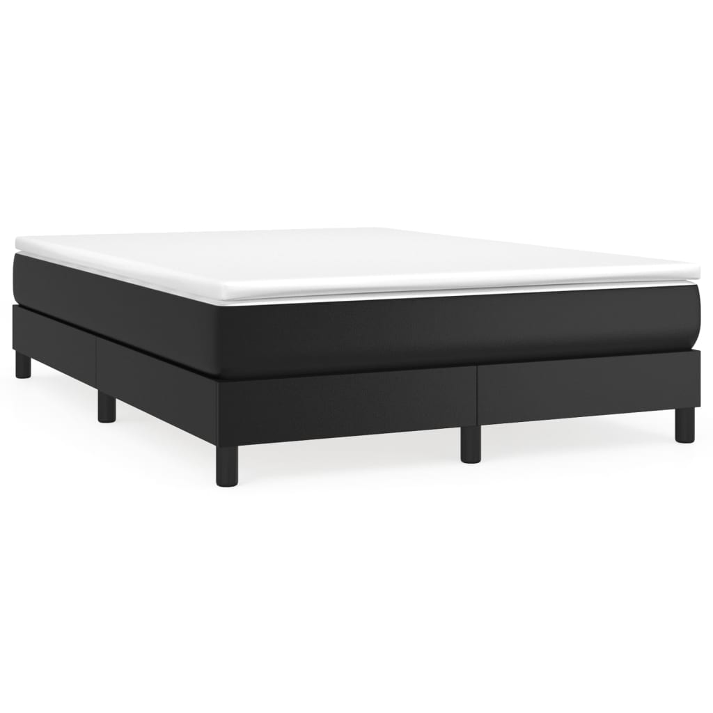 Black Full Box Spring Bed with Faux Leather Mattress Pocket Spring Support