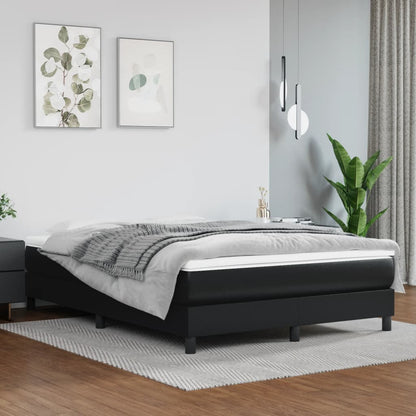 Black Full Box Spring Bed with Faux Leather Mattress Pocket Spring Support