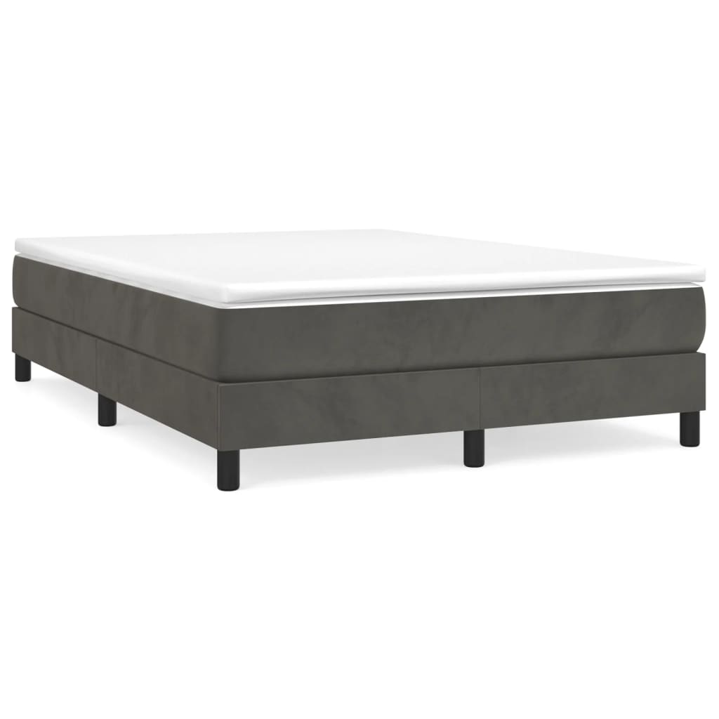 Dark Grey Velvet Box Spring Bed with Mattress Full Size Plywood Slatted Base