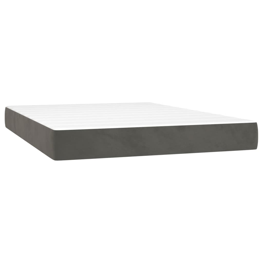 Dark Grey Velvet Box Spring Bed with Mattress Full Size Plywood Slatted Base