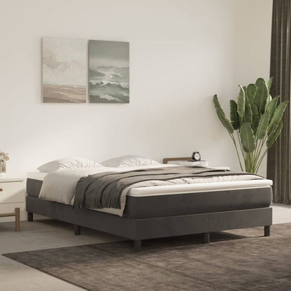 Dark Grey Velvet Box Spring Bed with Mattress Full Size Plywood Slatted Base
